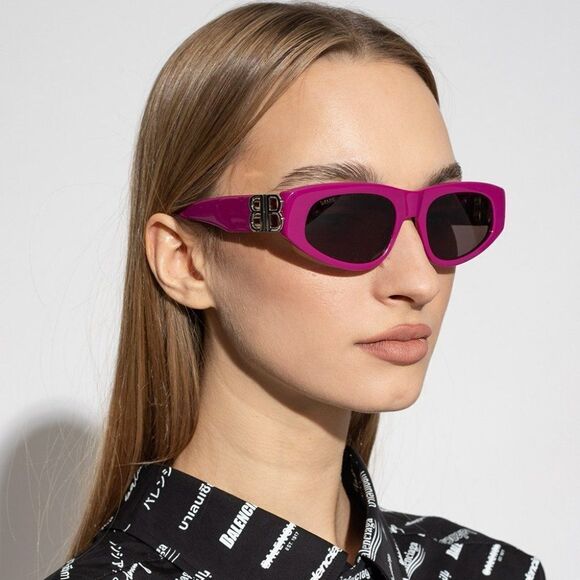 NEW Balenciaga BB0095S 017 Fuchsia Pink Silver Logo Grey Cat Eye Unisex Sunglass - Picture 1 of 13